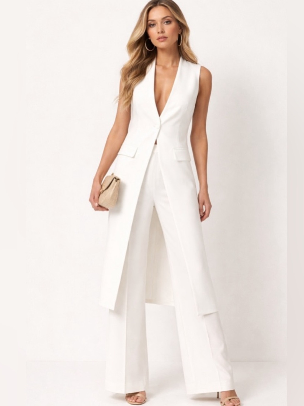 Zara White Sleeveless Longline Vest